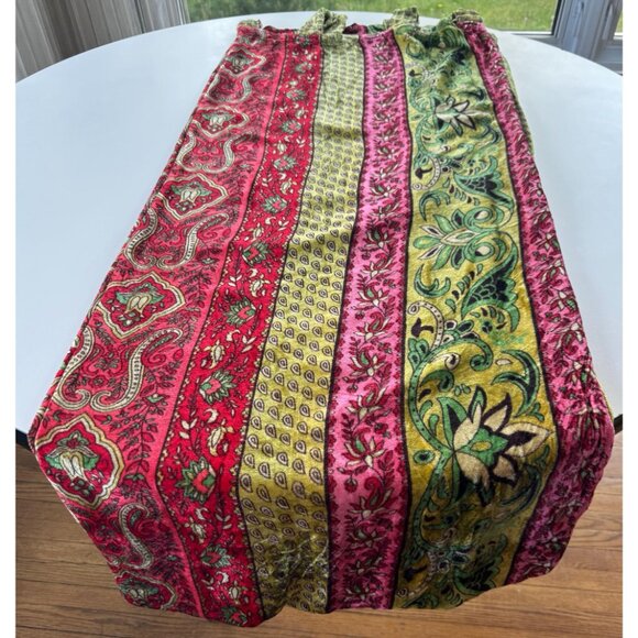 Vintage 90s curtain, pink, green, fuchsia, bold pattern, crushed velvet panel - Picture 5 of 10